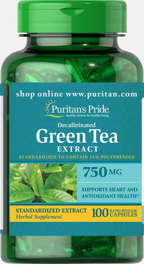 PuritanのプライドのDecaffeinatedの緑茶標準化されたエキス750のmg-100のカプセル