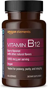 要素 ビタミンB12 Methylcobalamin 5000 mcg - 正常なエネルギー生産と代謝、免疫システムサポート - 2ヶ月の供給、ベリー風味のロゼンジ、65 カウント(パッケージ1)