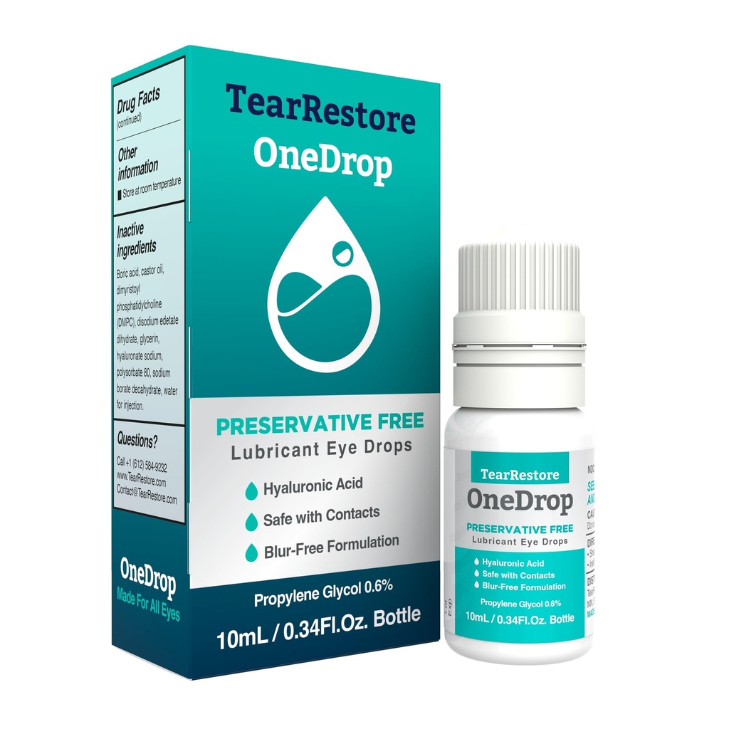 TearRestore OneDrop Preservative Free Eye Drops for Dry Eyes, Advanced Artificial Tears Formula, Safe for Contacts, Blur-Free Relief for Severe Dryness, Daily Lubricating Eyedrops for Soothing Comfort