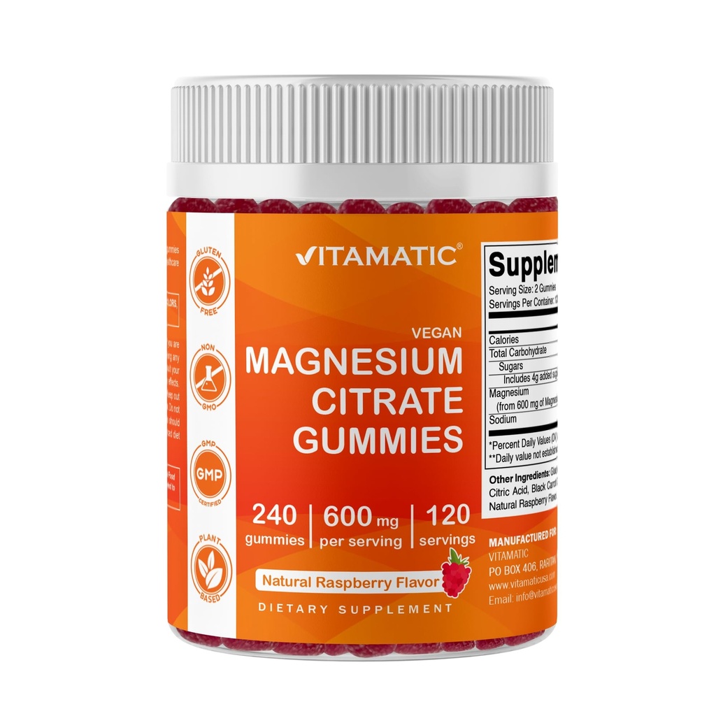 Vitamaticのマグネシウムのクエン酸塩はサービングごとの600mgを- 240のビーガングミー-自然なラズベリー味-高い吸収性のマグネシウムの補足-サポートNerve、骨および筋肉健康