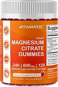 Vitamaticのマグネシウムのクエン酸塩はサービングごとの600mgを- 240のビーガングミー-自然なラズベリー味-高い吸収性のマグネシウムの補足-サポートNerve、骨および筋肉健康