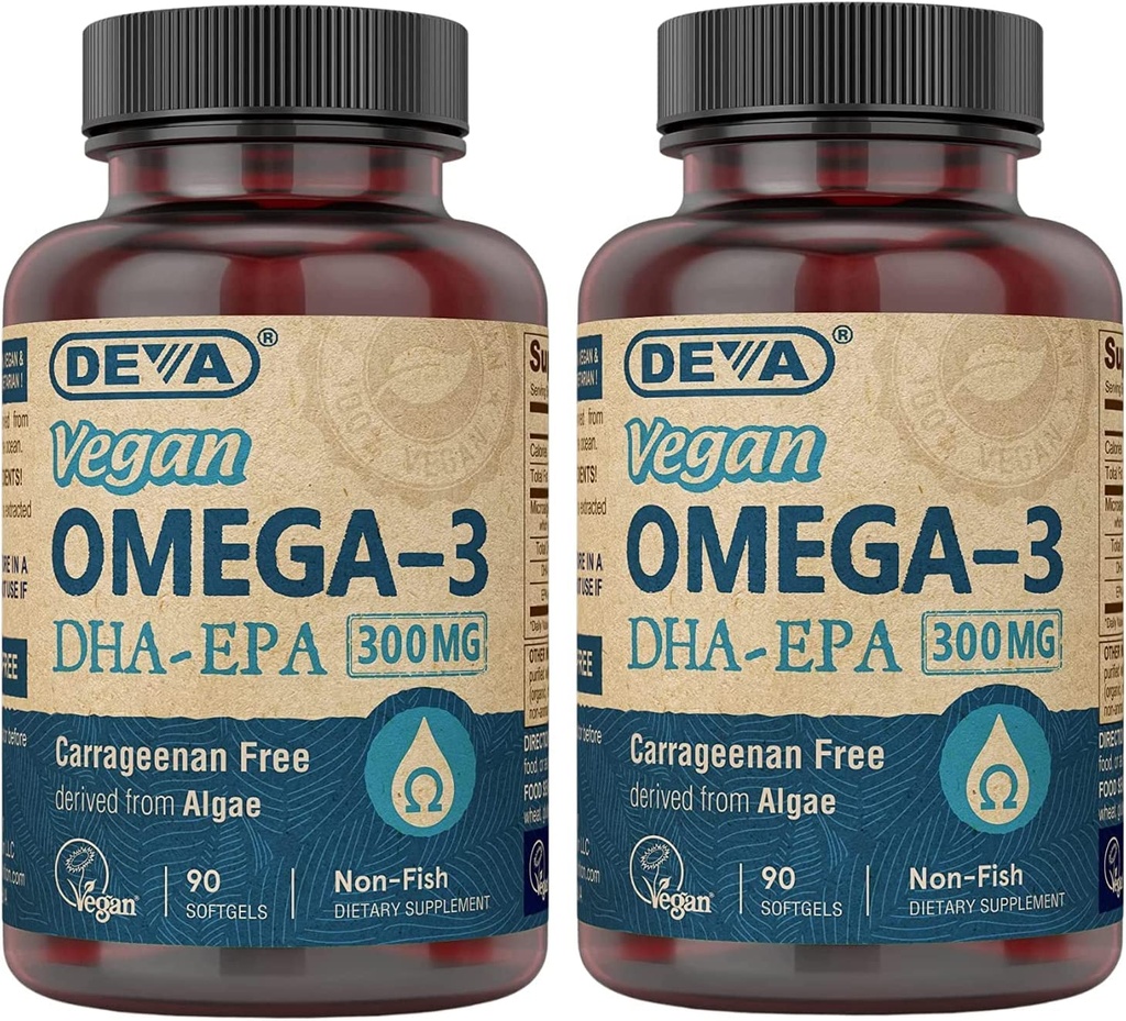 DEVA ビーガン DHA EPA 栄養補助食品, 藻類から派生しない, 300 mg 効力, 90 ベジタリアン ソフトゲル - パック 2