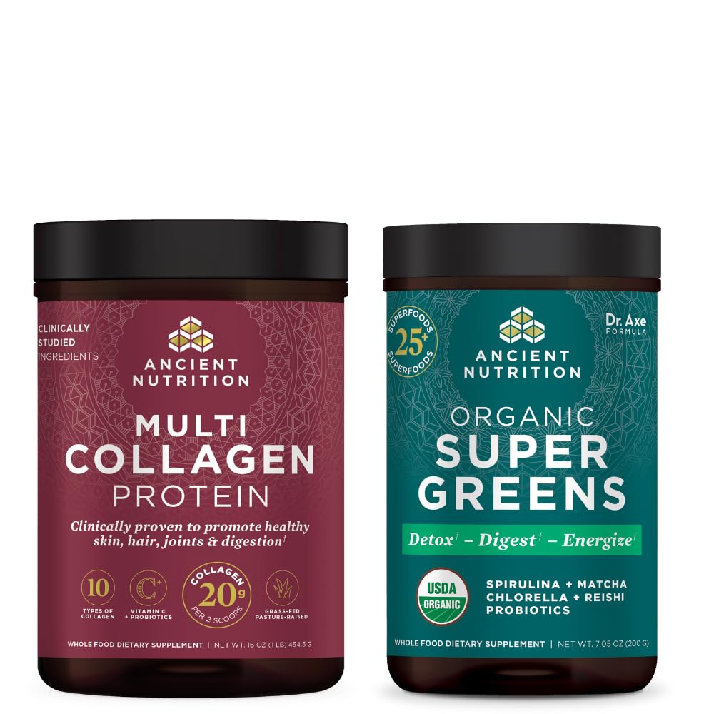 古代の栄養物の有機性SuperGreensの粉、25のサービング+多コラーゲン蛋白質の粉、unflavored、45のサービング