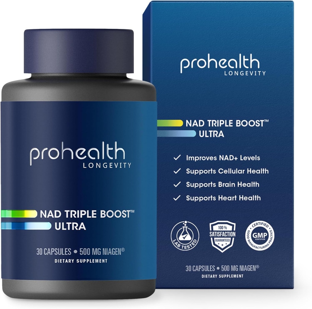 ProHealth NADの三重のブーストの超+ 500mg Niagen NR。Apigenin、PQQ、ケルセチンが付いている3X NAD+のオプティマイザ。 長寿、心と脳の健康を促進し、細胞修復(30の摂食)のサーチュインを活性化