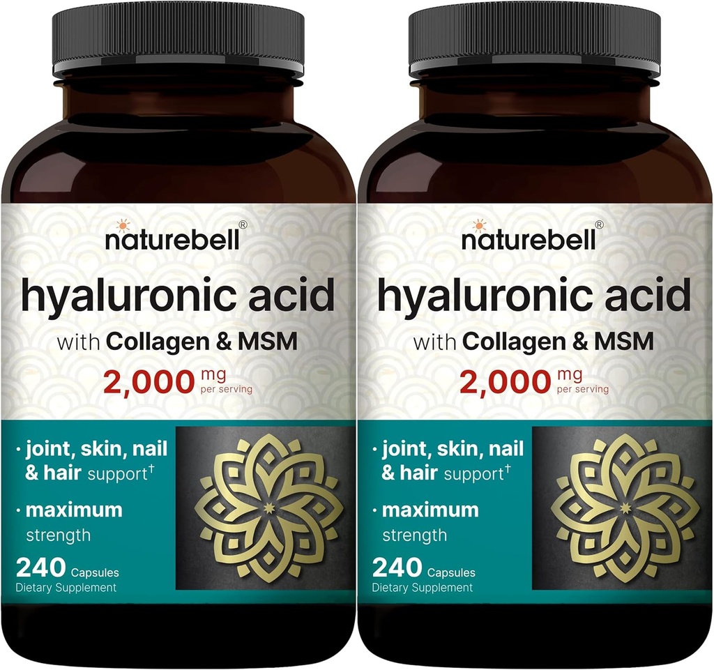 NatureBell 2のパックのHyaluronicの酸は2000のmgを補います  MSM及び加水分解されたホバインのコラーゲンとの480の合計のカプセル–皮の加水、共同潤滑、毛および目の健康のための1サポートの3