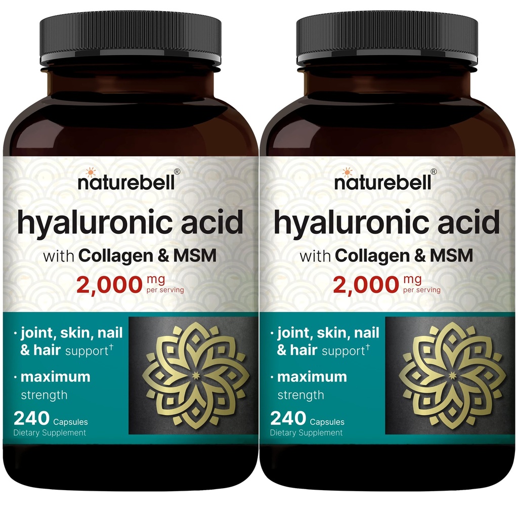 NatureBell 2のパックのHyaluronicの酸は2000のmgを補います  MSM及び加水分解されたホバインのコラーゲンとの480の合計のカプセル–皮の加水、共同潤滑、毛および目の健康のための1サポートの3