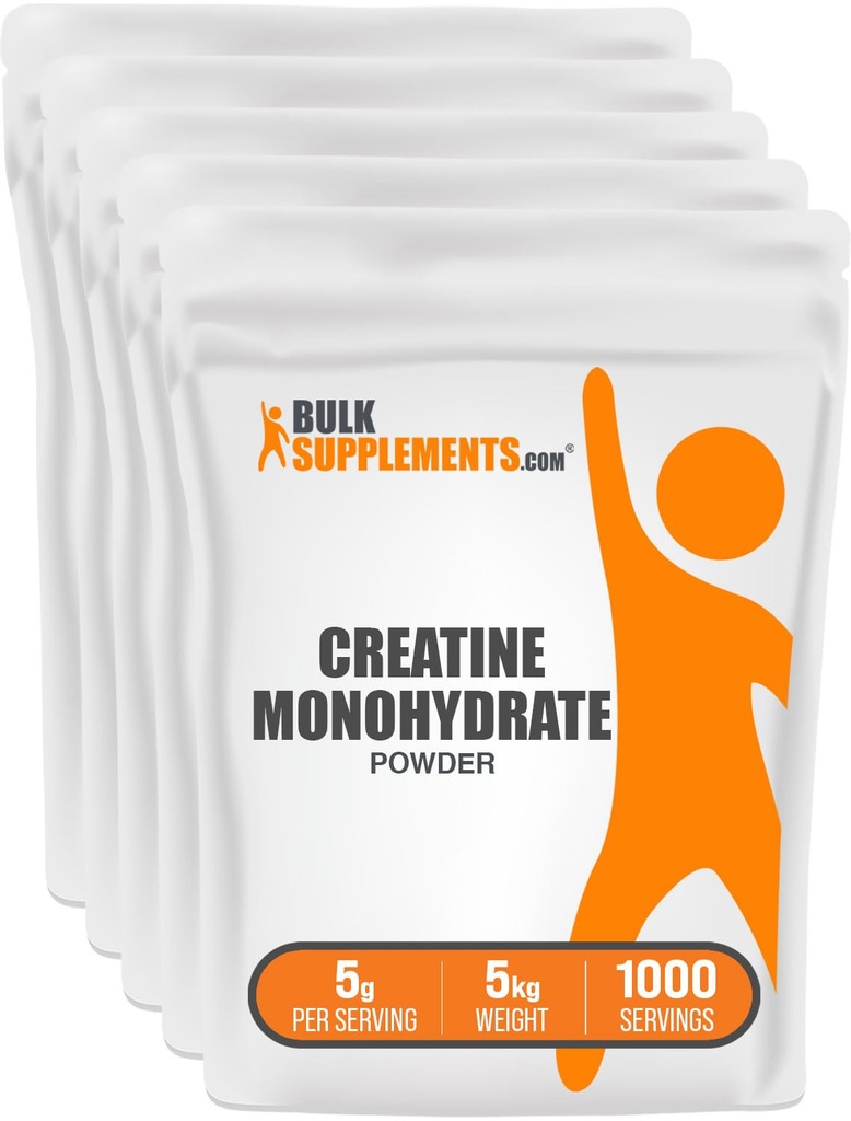 BulkSupplements.com クレアチンモノハイドパウダー - クレアチンサプリメント、ミクロネズドクレアチン、クレアチンパウダー - 味付け&グルテンフリー、5g(5000mg)/サービング、5kg(11ポンド)(5パック))