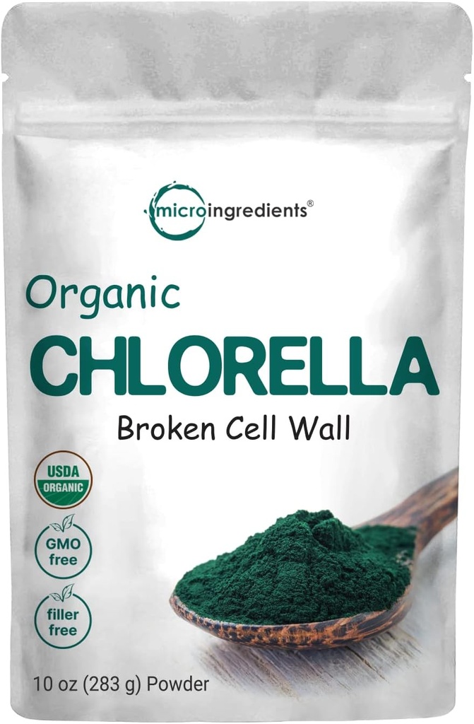 Micro Ingredients Organic Chlorella Powder, 10 Ounce, Broken Cell Wall, Rich in Vegan Proteins & Vitamins, Raw, Bulk Premium Chlorella Supplement, Vegan Friendly, Non-Irradiation