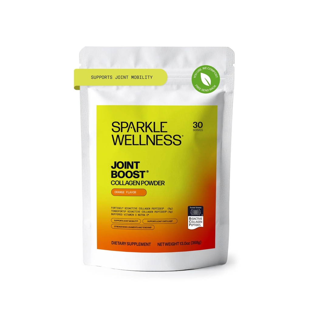 スパークルウェルネス FORTIGEL & TENDOFORTE コラーゲンペプチド | カルシウムアスコルベート ビタミンC 配合パウダー 共同モビリティ・テンドン・靭帯ヘルス | ジョイントブースト(オレンジ) [30-Serves]