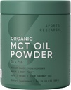 スポーツ研究オーガニックMCTオイルパウダー - Keto&Vegan MCTs C8、ココナッツからC10 - 脂肪酸Brain&Body Fuel、非GMO&グルテンフリー - 風味が悪い、コーヒー、紅茶&タンパク質シェイクス - 10.6 oz