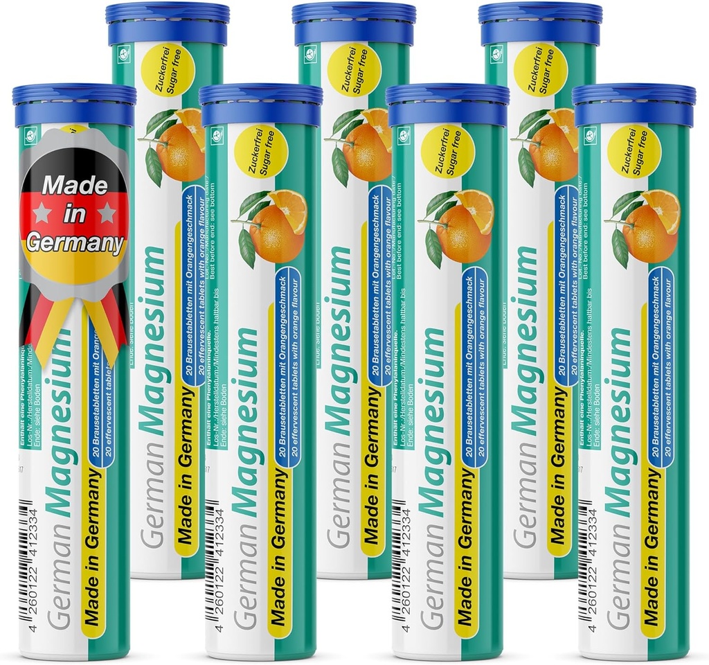 ドイツマグネシウム酸化物サプリメント | 発泡錠 | オレンジ味 – 200 mg マグネシウム サービング | 砂糖無料, ビーガン – T&D ファーマ – ドイツ製