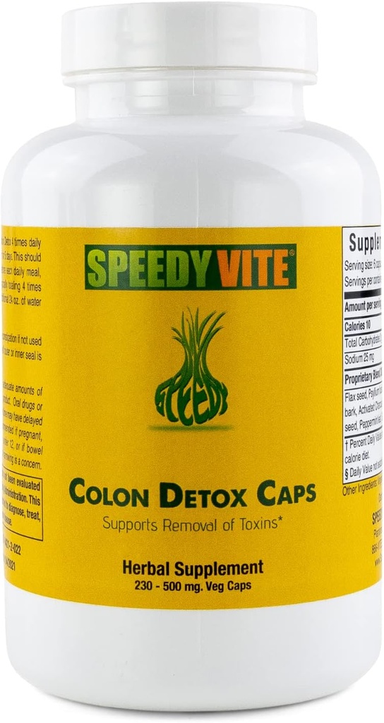 Colon Detox Supports Natural Removal of Toxins* Organic, Charcoal Psyllium Seed & Husk Flax Seed Apple Fiber/Pectin Slippery Elm Fennel- Powder in 230 Veg Caps