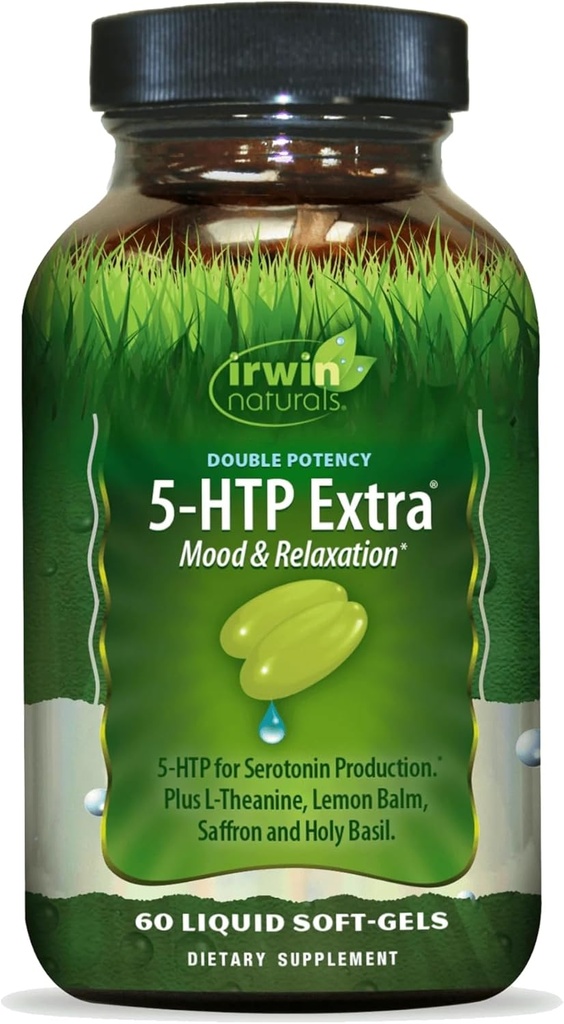 Irwin Naturals Double Potency 5-HTP Extra - 60 Liquid Soft-Gels - for Relaxation & Serotonin Production - 30 Servings