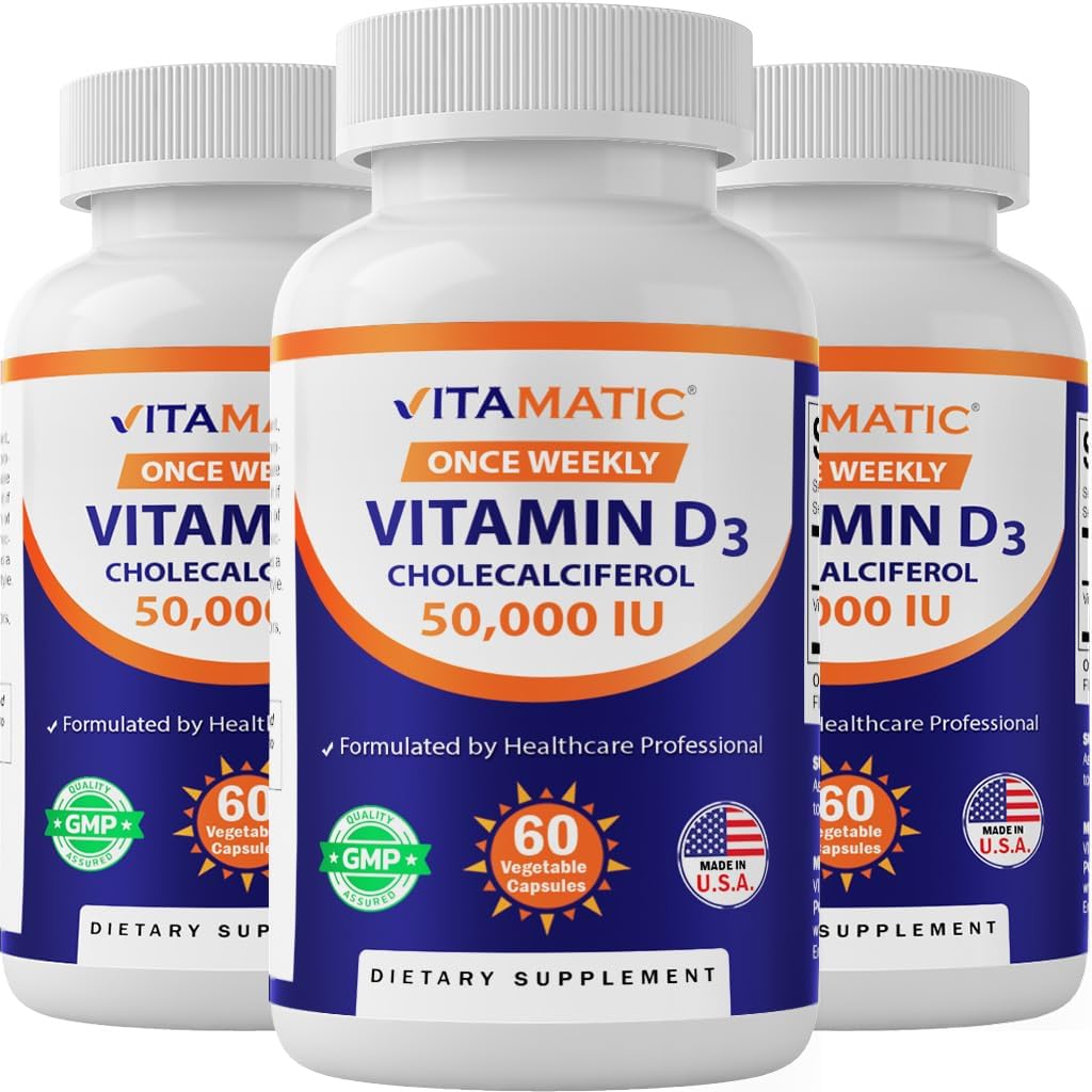 Vitamatic 3パックビタミンD3 50,000 IU(Cholecalciferolとして)、週1回、1250 mcg、60 Veggieカプセル1年の供給、ビタミンDの不足分の進行式助け