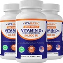 Vitamatic 3パックビタミンD3 50,000 IU(Cholecalciferolとして)、週1回、1250 mcg、60 Veggieカプセル1年の供給、ビタミンDの不足分の進行式助け