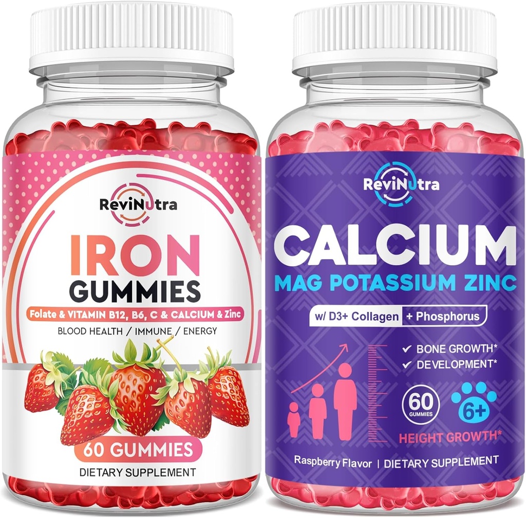 Iron Gummies Supplement for Adults & Kids | Calcium Potassium Magnesium Gummies | Bundle