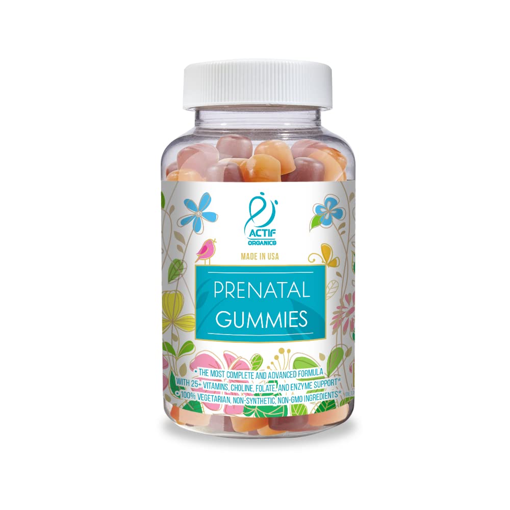 25 +オーガニックビタミンと有機ハーブブレンドのActif Prenatal Gummies - 非GMO、100%ベジタリアン、90カウント、米国製