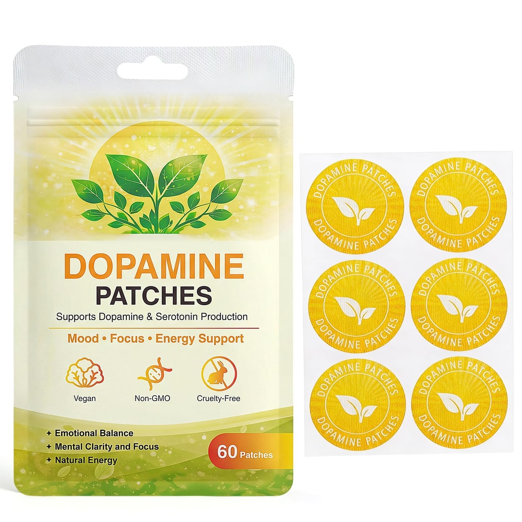 Dopamine Patches Extra Strength 60ct, Mood Patches & Positivity Support, Supports Dopamine & Serotonin Balance for Men Women, Plant-Based Formula, 2 Months Pack（Yellow）