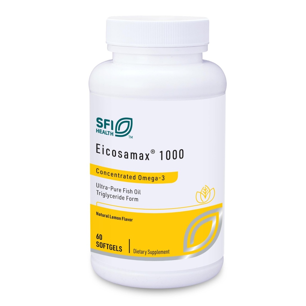 Klaire Labs SFI Health Eicosamax 1000 TG 魚油 - 1000 mg EPA/DHA/Soft ゲル、超純粋なオメガ-3 魚油の丸薬 - 持続可能に供給 - 魚介類のないバープ(60 Softgels)のための自然なレモン味