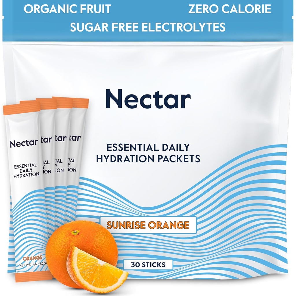 Nectar Hydration Packets - 電解質パウダーパケット - 砂糖やカロリーなし - 有機フルーツ液体毎日のIV電解質粉末脱水救済と急速な再水(オレンジ30パック)