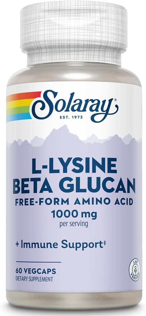ベータ グルカン、自由な形態のアミノ酸、L-Lysine 1000mgのカプセル、免疫サポート補足、健康な皮および唇サポート、60日の保証、実験室によって確認される、30のサービング、60のベッキャップ