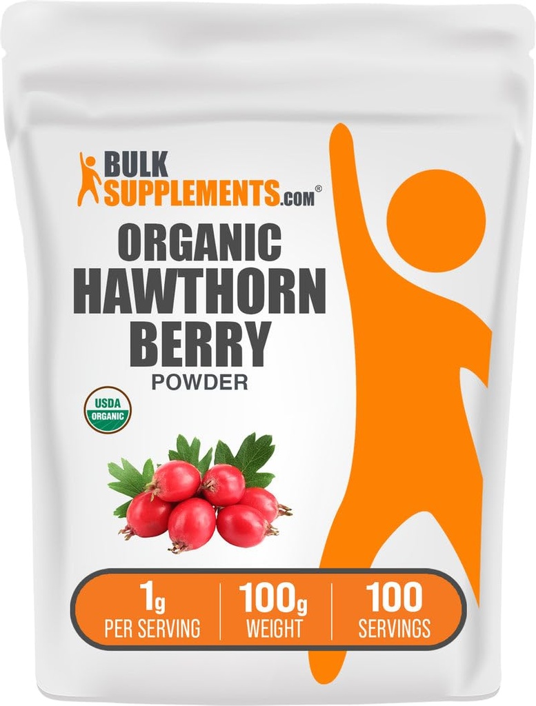 BulkSupplements.comオーガニックホーソンベリーパウダー - ハーブサプリメント、ホーソンベリーオーガニック - ビーガン&グルテンフリー、サービングあたり1g、100g(3.5オンス)(パック1)