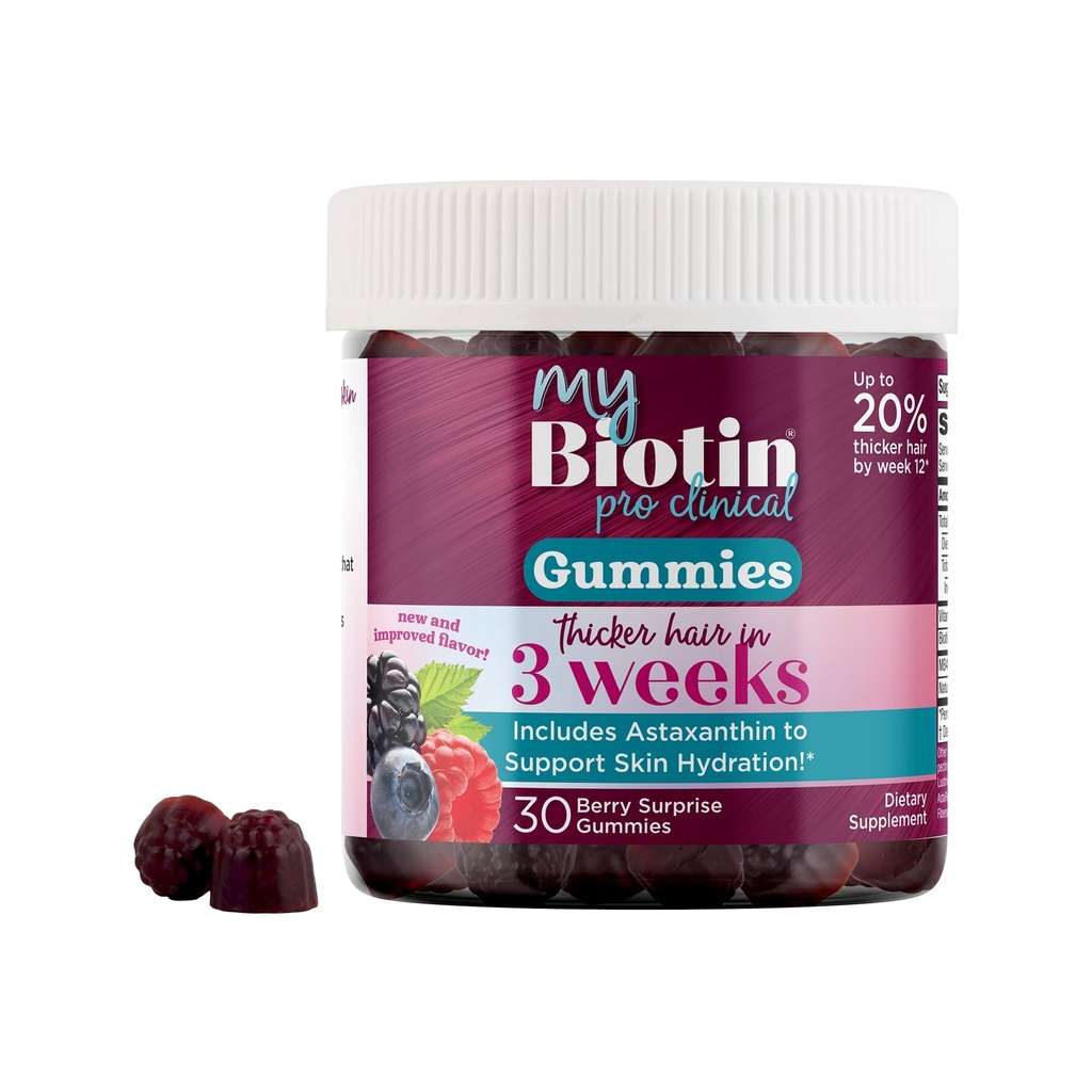 純度プロダクト MyBiotin の ProClinical のグミ - 3 週及び戦いのしわから始めるより厚い毛- MB40X のビオチンのマトリックス w/アスタキサンチン - 40X のより溶性対の普通のビオチン 30 の果実のギーミーの咀嚼