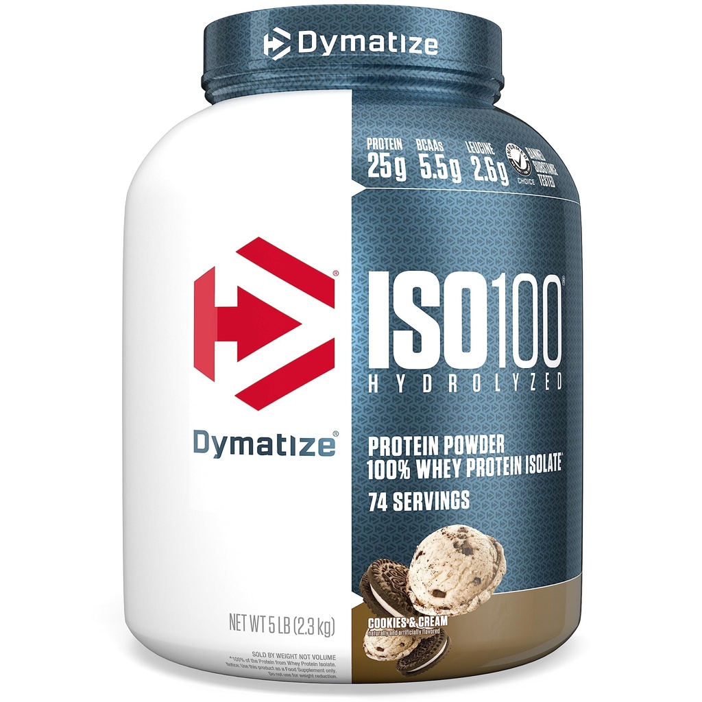 Dymatize ISO100の乳白色蛋白質の粉の隔離剤、クッキー及びクリーム、蛋白質の25g、5ポンド、5.5g BCAAsのより少し120 Cal。、グルテンフリー、1g脂肪、1g砂糖、2g Carb (74のサービング)