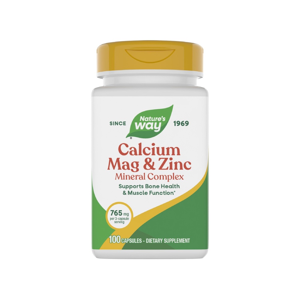 Nature's Way Calcium マグネシウム&亜鉛ミネラルコンプレックス、骨の健康と筋肉機能をサポート*、免疫サポート*、765 mg/ 3カプセルサービング、グルテンフリー、100カプセル(パッケージ5月Vary)