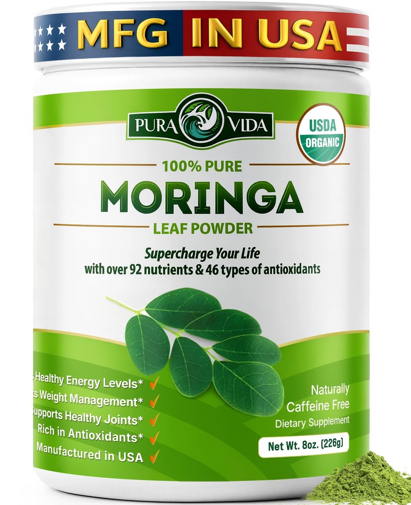 PURA VIDA MORINGAの粉の有機性単一の起源-優れた100%の葉の粉、USDAの有機性Moringa OleiferaのMoringaの葉の粉-スムージー及び調理法のために完成して下さい。8つのoz。