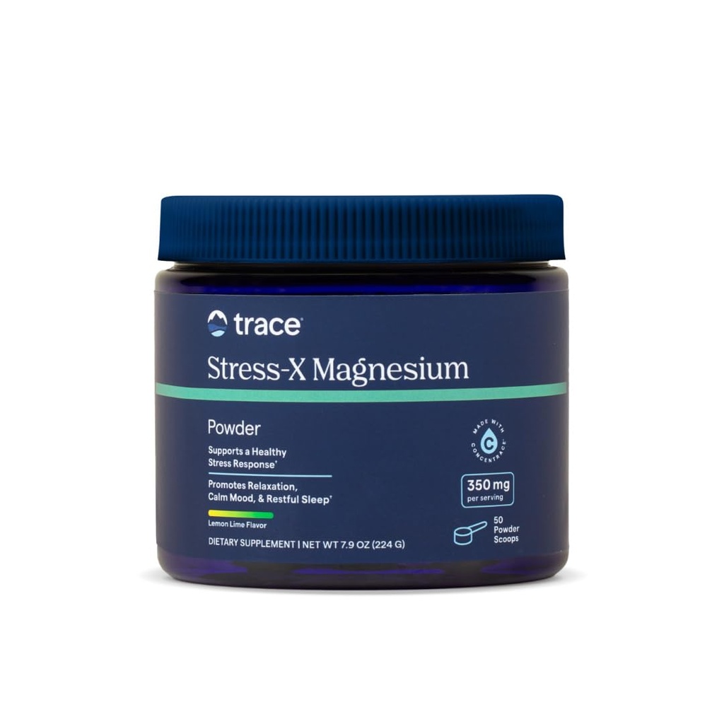 トレースミネラルストレスXマグネシウム、350mg - 筋肉の弛緩と回復をサポートする粉末マグネシウムサプリメント - 残りの睡眠サポートミネラルサプリメント - レモンライム風味、7.9オンス(50サービング)