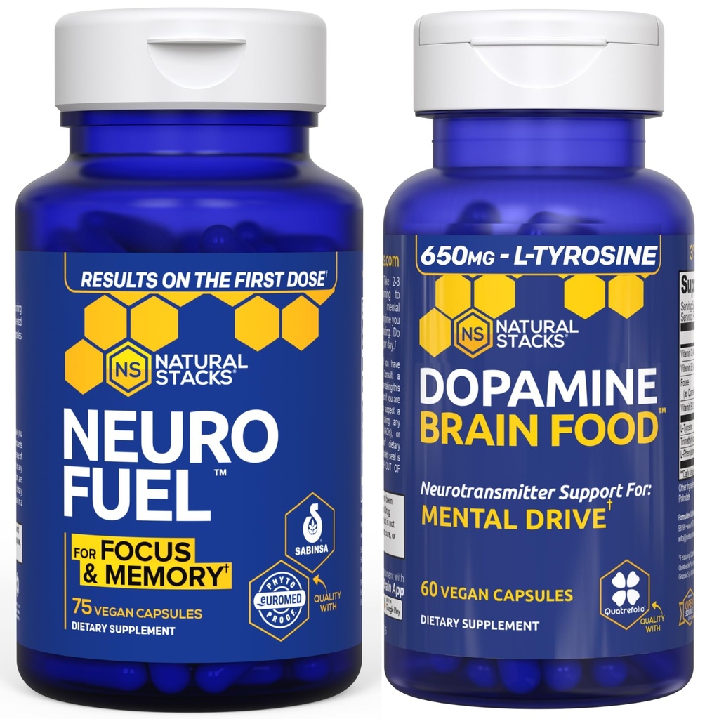 ナチュラルSTACKS NeuroFuel Nootropic + Dopamine Brainフードバンドル - サポートメモリ、モチベーション&フォーカス* - 135トータルカプセル