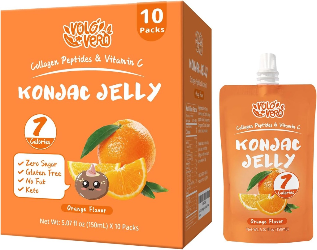 Konjacのゼリーの袋の飲料水可能なオレンジ味、低いカロリー(7 Kcal)、10のパック、グルテンフリー、ケト、砂糖は、低い炭水化物、ビタミンCの健康なフルーツの軽食、休日のギフト放します