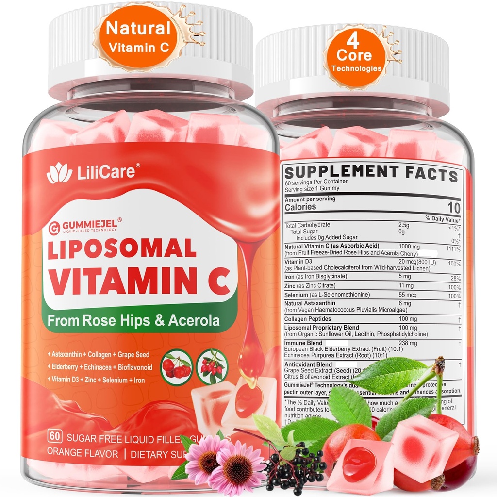 大人のための自然なLiposomalのビタミンC 1000mgのガミー及び子供9+のChewableビタミンC w/ 11mg亜鉛、D3、Elderberry、Echinacea、Bioflavonoidの免疫学サポート、フルーツ、砂糖からの全食糧VIT C