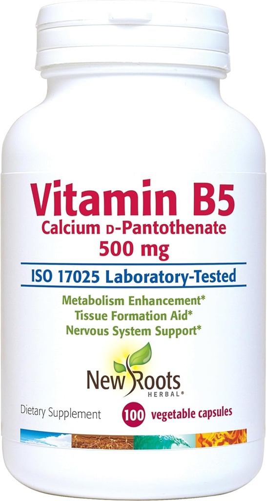 カルシウムによる新しいROOTS HERBALビタミンB5(500mg) | ビタミンB5パントテン酸サプリメント (100カプセル)