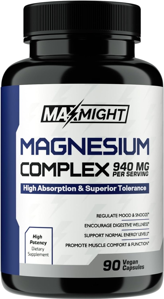 マグネシウムコンプレックス, 210 mg の元素マグネシウム, グリシナート, クエン酸塩 & メイト, 非GMO, 最高の吸収, 筋肉, 気分, エネルギー, 90 ビーガンカプセル