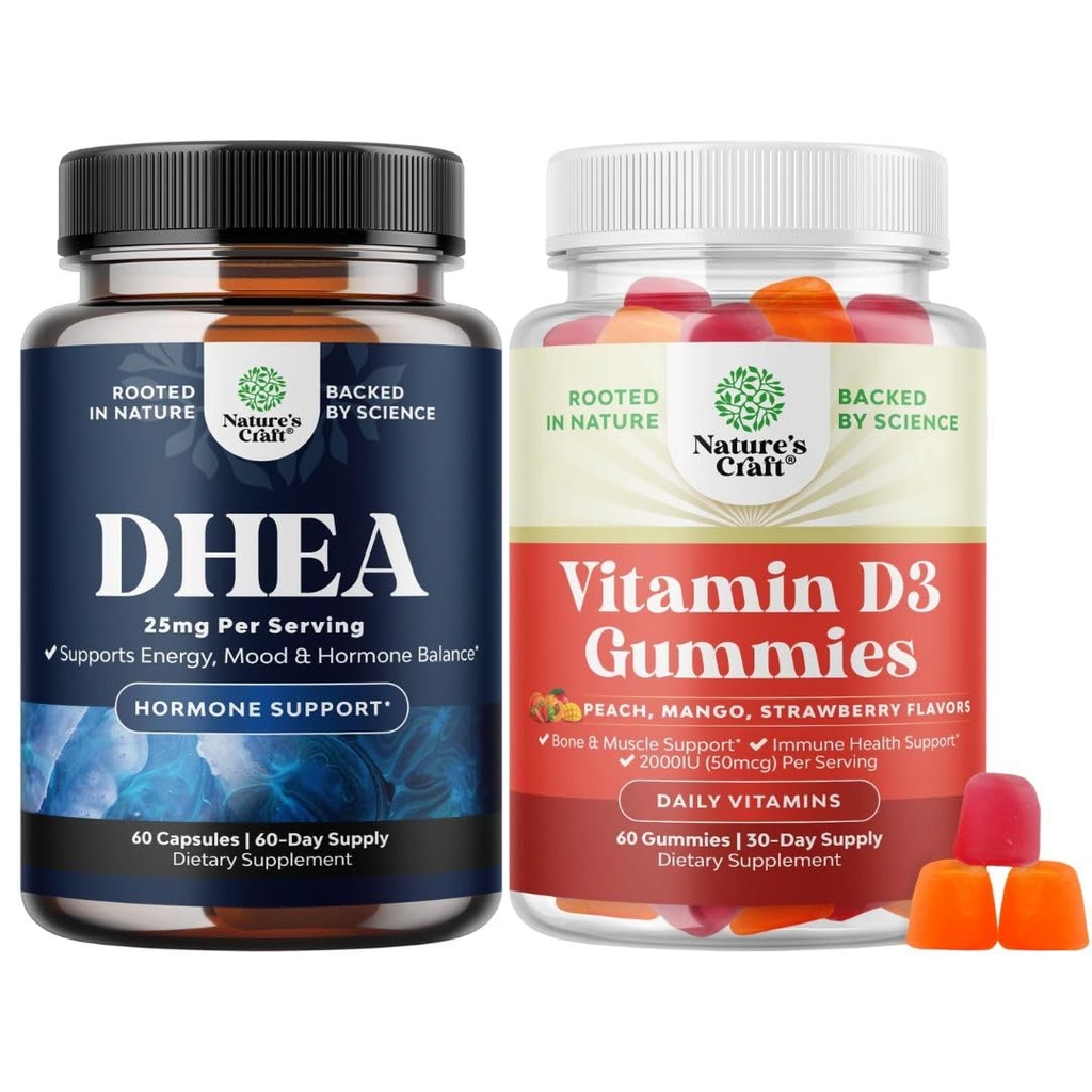 ホルモンのバランス、気分安定性、脳機能のためのDHEAの補足の束-DehydroepiandrosteroneおよびビタミンD3のガミーのための毎日の健康のためのBone筋肉及び免疫サポートに与えて下さい