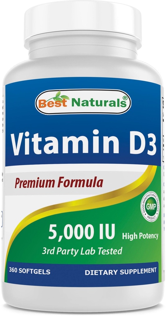 最高のナチュラルビタミンD3 5000 IU 360 Softgels