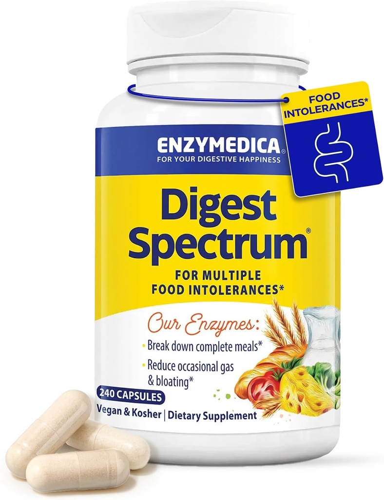 Enzymedica Digest Spectrum, Advanced Digestive Enzymes for Women and Men, Supports Digestion and Multiple Food Intolerances, Fast-Acting Formula for Gas and Bloating Relief, 240 Capsules