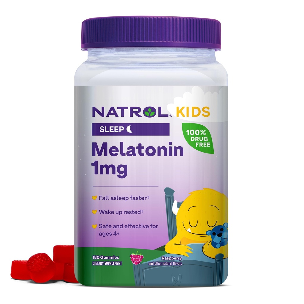 ナトロールキッズメラトニン 1 mg, 休眠のための栄養補助食品, 子供のためのメラトニンガミー, 180 ラズベリー風味のガミー, まで 180 デイサプライ