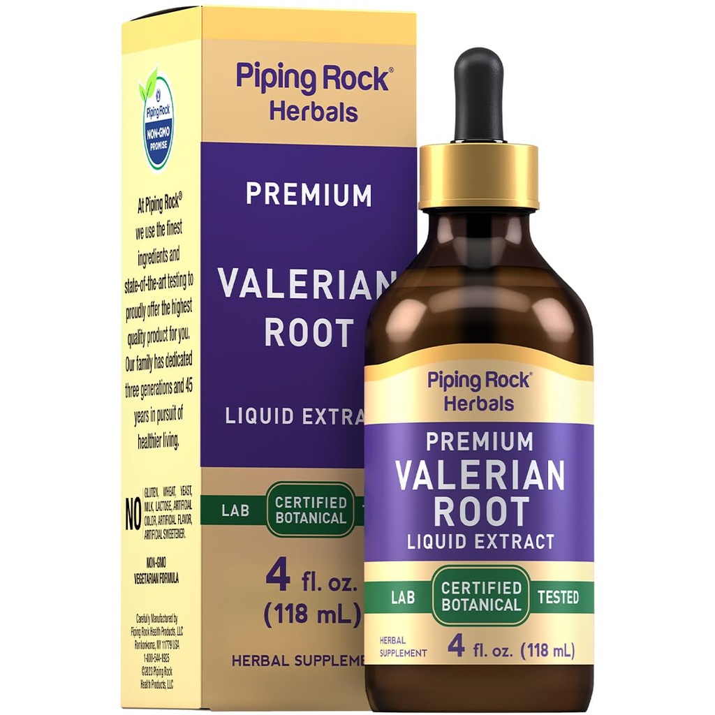 Piping Rock Valerian Root Extract Liquid Drops | 4 Fl Oz | Premium Herb Supplement Tincture | Vegetarian, Alcohol Free | Non-GMO, Gluten Free