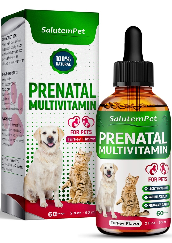 Dog Prenatal Vitamins for Moms During Lactating – Prenatal Vitamins for Dogs & Cats of All Breeds to Care for Pet Development – Multivitamin for Cats – 2 Oz – Herbal Supplement for Pets