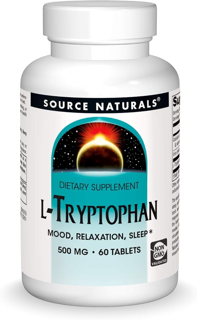Source Naturals L-Tryptophan, for Mood, Relaxation, and Sleep*, 500mg - 60 Tablets