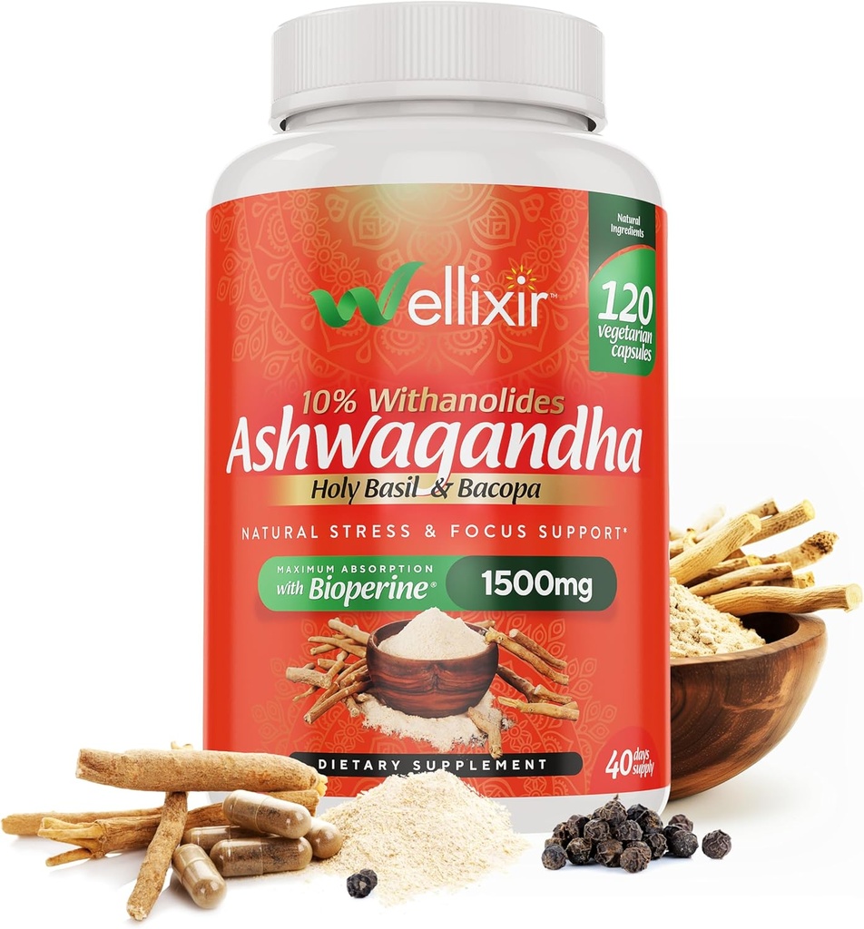 Ashwagandhaのカプセル-10%のwithanolides、根の粉のエキス、自然な圧力救助、睡眠、焦点-人および女性-120の計算のための1500mgを支えるのを助ける草の補足
