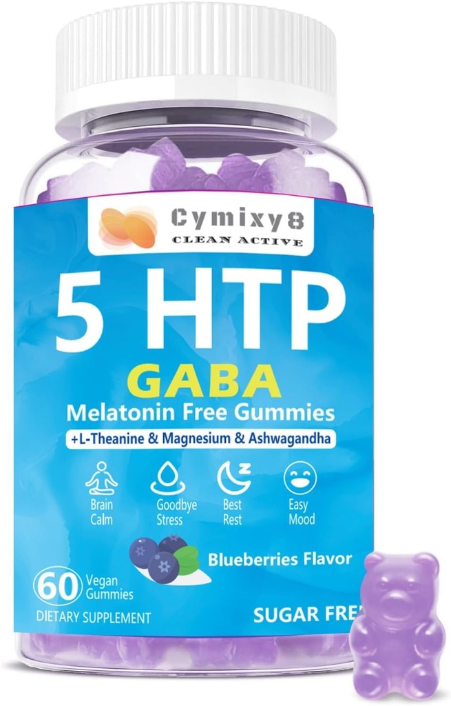 5-HTP GABA のグミーのブレンド 1700mg の L テアニン、マグネシウム、アッシュワガンダ、オメガ 3-6-9 の自然な Zzzs のためのビタミン D3、B6、気分、頭脳カルム、ブルーベリーの味 60Count