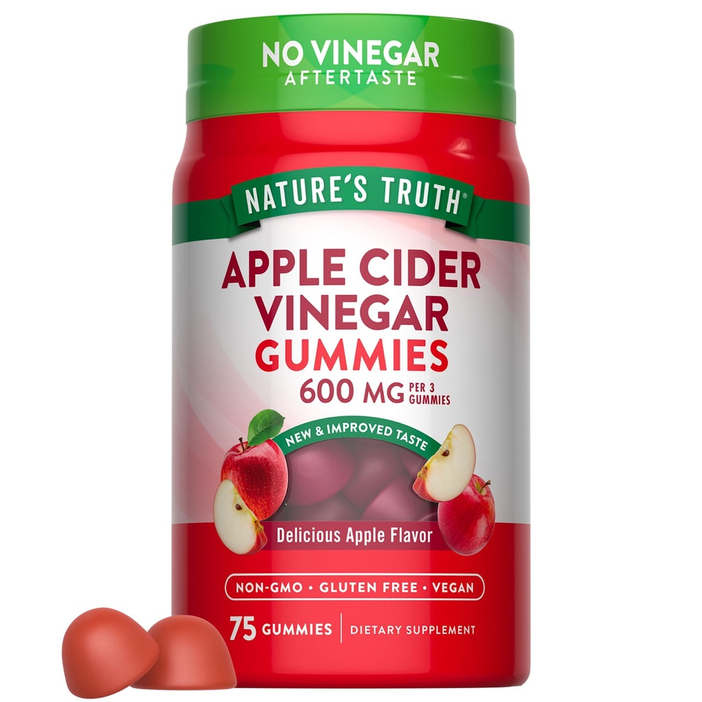Nature's Truth Apple Cider Vinegar Gummies | 600 mg | 75 Gummies | アップルフレーバー | ビーガン、非GMO、グルテンフリーサプリメント
