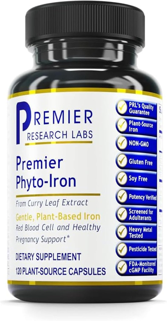 Premier Research Labs Phyto-Iron - Plant Based Iron for Men & Women for Blood Support, Curry Leaves Supplement, Iron Supplements, Non-Heme Iron, 18mg Iron Per Serving - 120 Vegetarian Capsules