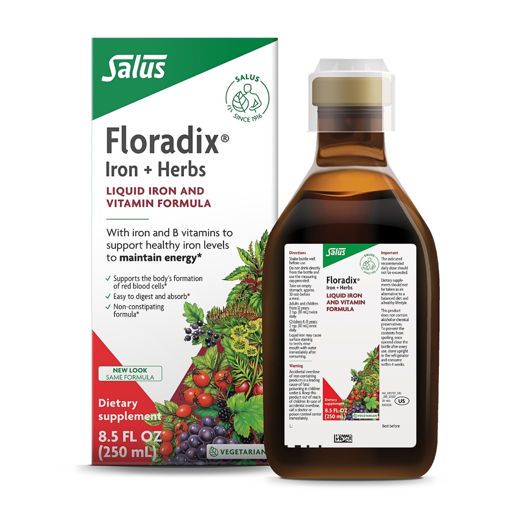 Floradixの鉄及びハーブ-エネルギー サポートのための液体の草の補足-ビタミンC及びビタミンBの複合体が付いている鉄の補足-人及び女性のための- 8.5のfloz