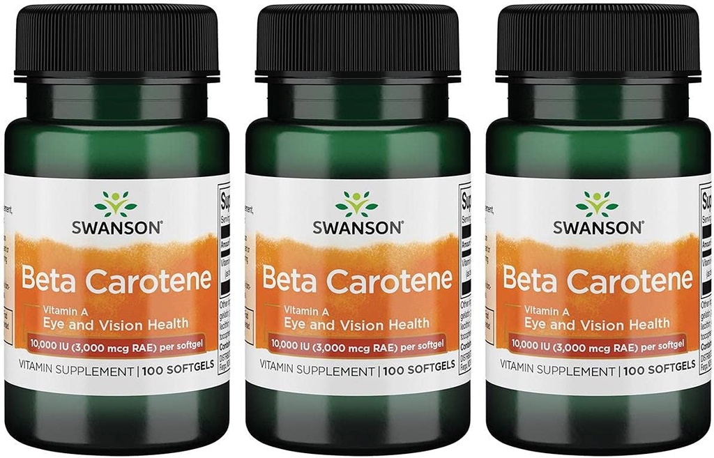 Swanson Beta-Carotene(ビタミンA)皮膚目の免疫システム健康抗酸化剤サポート10000 Iu(3000 mcg)100 Sgels(3パック)