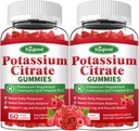 2 Pack Potassium Citrate Gummies – Potassium Supplement for Muscle Health, Leg Cramp Relief & Electrolyte Balance, Vegan, Non-GMO, Gluten-Free, Raspberry Flavor, 120 Count